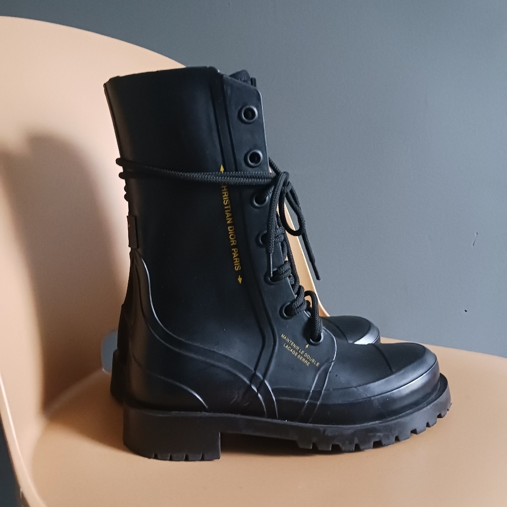 Christian Dior Black Camp Lace Up Boots Size 38
